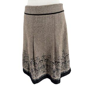 Ann Taylor Loft Petite 6P Wool Blend Herringbone Skirt With Embroidery & Sequin